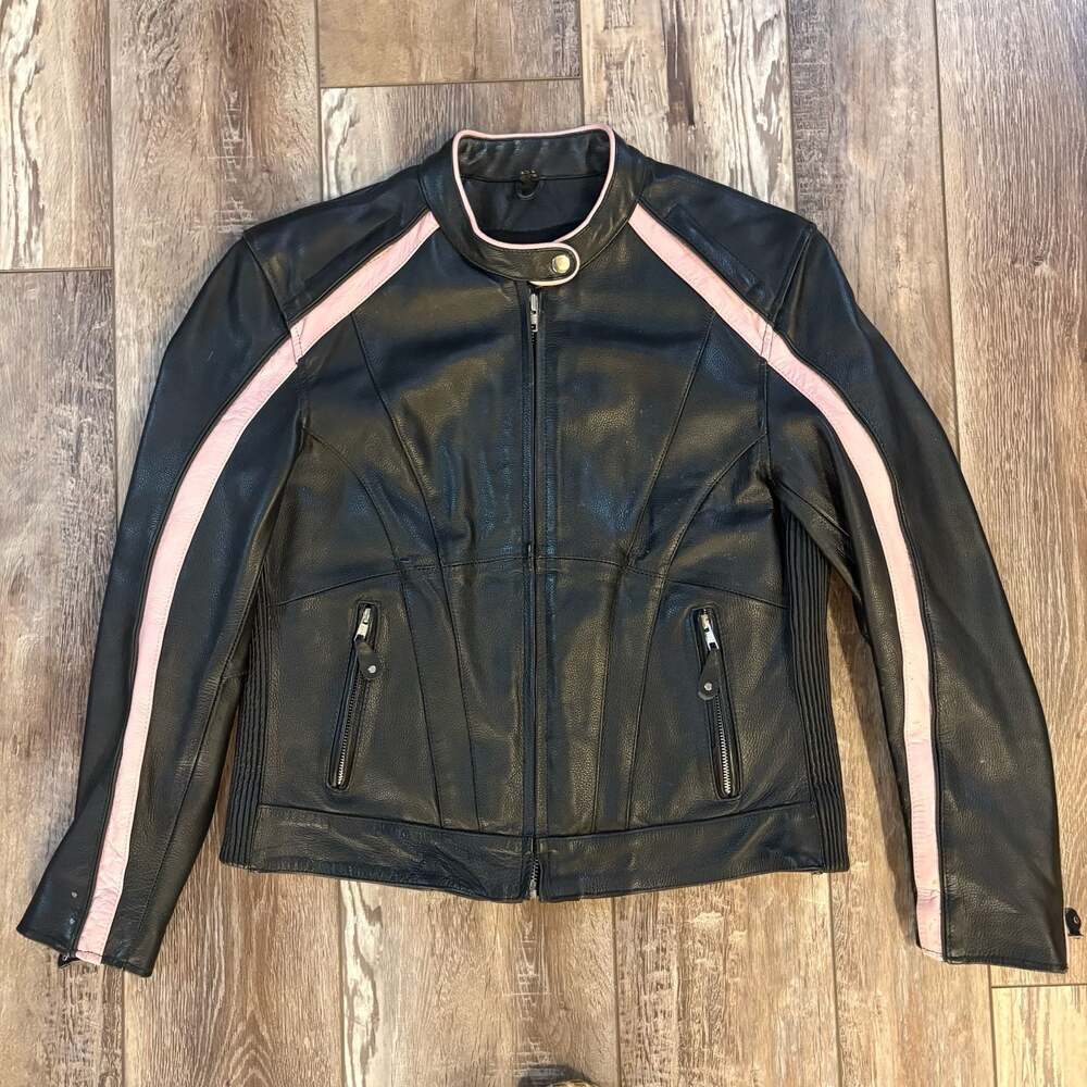 Street Legal Performance Black Pink Leather Motorcycle Jacket Womens M